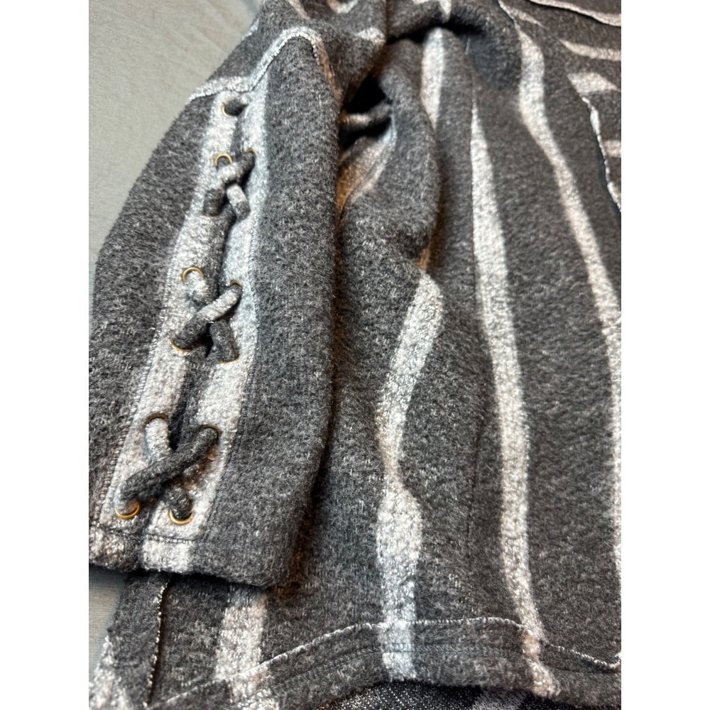 Knox Rose Gray Striped Open Front Cardigan Lace Up Sleeve Small - Picture 14 of 16